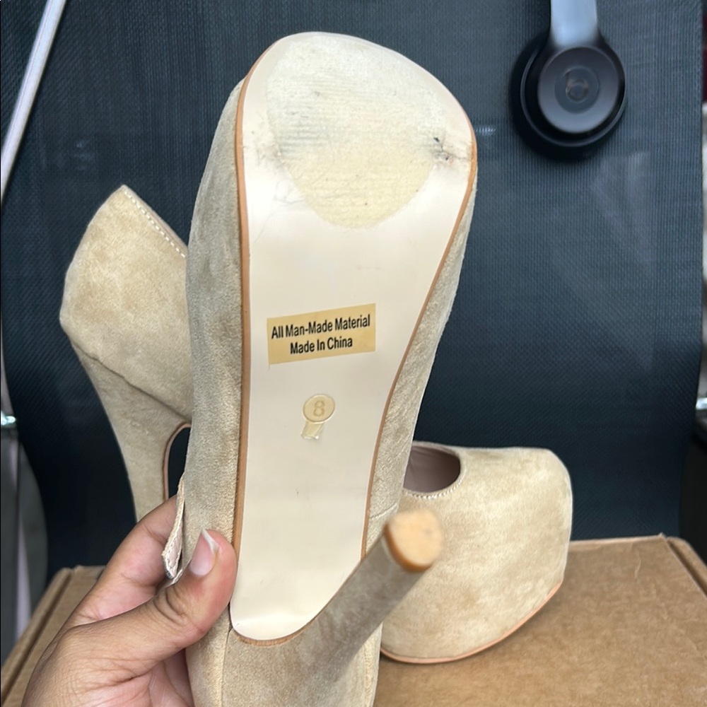 Chic Beige Double Strap Heels - image 2